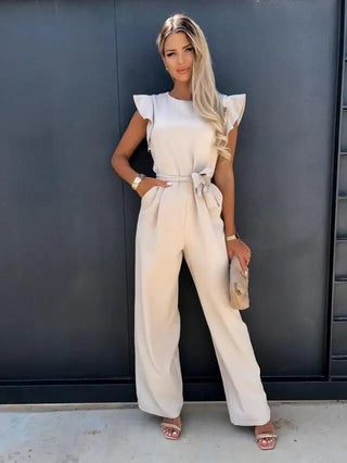 Damen Eleganter Jumpsuit mit Rüschen | Weites Bein