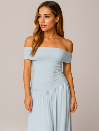 Vestido sin hombros para invitadas de boda para mujer | Maxi