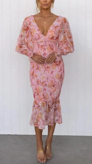 Robe cocktail à motif floral femme | midi