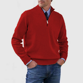Men's knitted pullover with quarter zipper | stand-up collar