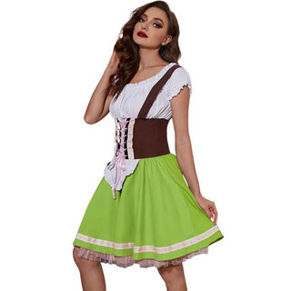Damen-Dirndl-Oktoberfestkostüm | Rock mit Schürze und geschnürtem Oberteil