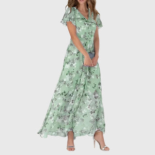 Vestido para mujer con escote en V y estampado floral | Maxi
