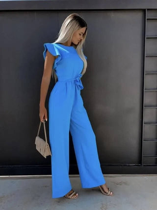 Damen Eleganter Jumpsuit mit Rüschen | Weites Bein