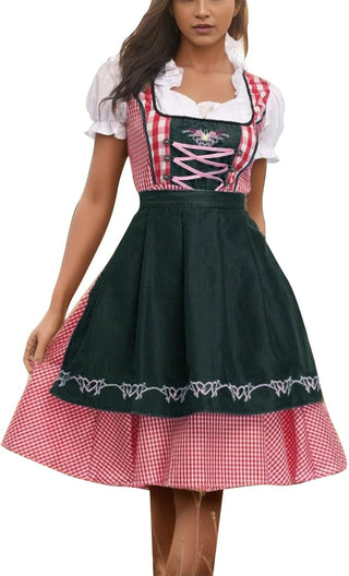 Dámský Dirndl na Oktoberfest | Kostkovaný živůtek