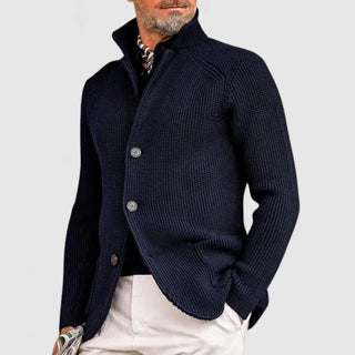 Men's cardigan with rib pattern | Stand-up collar