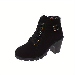 Women's lace-up ankle boots | Chunky heel with zipper
