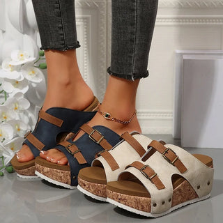 Sandales compensées femme avec boucle | Talon compensé