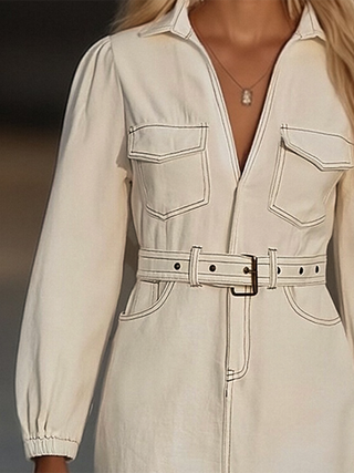 Damen Langarmkleid | Mit Gürtel Mini