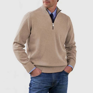 Men's knitted pullover with quarter zipper | stand-up collar