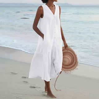 Damen V-Ausschnitt Kleid mit Knöpfen | Midi