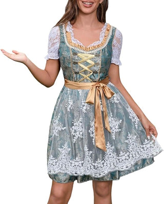 Robe Dirndl Oktoberfest pour femmes | Tablier brodé & corsage à lacets