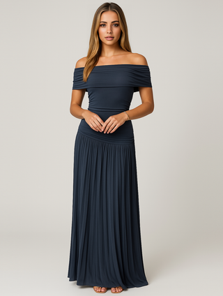 Vestido sin hombros para invitadas de boda para mujer | Maxi