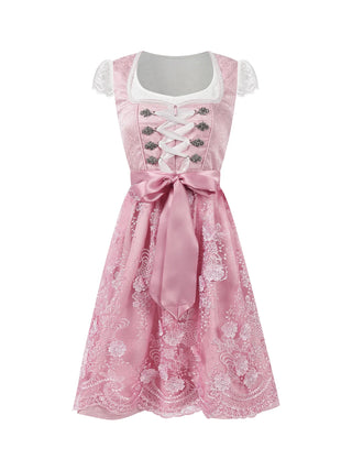 Damen Oktoberfest Dirndl Kleid | Schnüroberteil & Bestickte Schürze