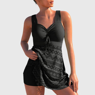 Damen Einteiler Badeanzug Kleid | Gerafft