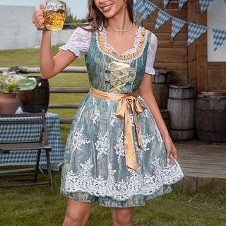 Robe Dirndl Oktoberfest pour femmes | Tablier brodé & corsage à lacets