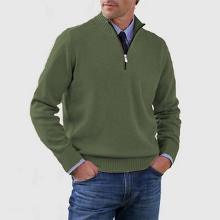 Men's knitted pullover with quarter zipper | stand-up collar