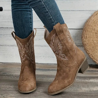 Damen Mid-Calf Western Winter Stiefel | Blockabsatz