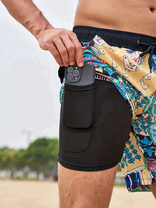 Herren Badeshorts mit Blumenmuster | Mit Kordelzug