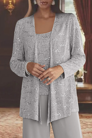 Damski trzyczęściowy zestaw z cekinami | elegancki