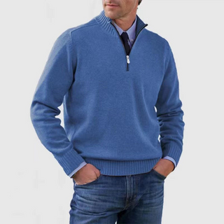 Men's knitted pullover with quarter zipper | stand-up collar