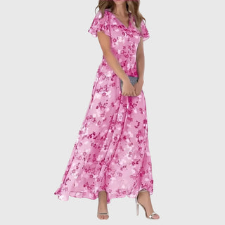 Vestido para mujer con escote en V y estampado floral | Maxi