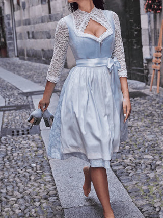 Damen Oktoberfest Dirndl Kleid | Schnüroberteil & Schleifen-Schürze