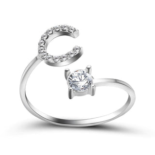 Adjustable letter ring with zirconia | A-Z initial