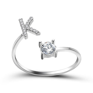 Adjustable letter ring with zirconia | A-Z initial