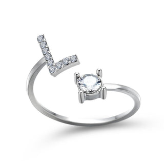 Adjustable letter ring with zirconia | A-Z initial