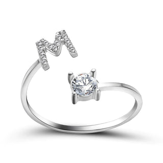 Adjustable letter ring with zirconia | A-Z initial