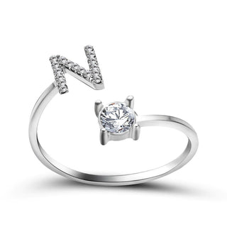 Adjustable letter ring with zirconia | A-Z initial