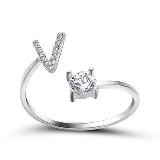 Adjustable letter ring with zirconia | A-Z initial