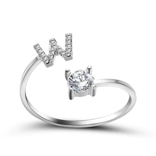 Adjustable letter ring with zirconia | A-Z initial