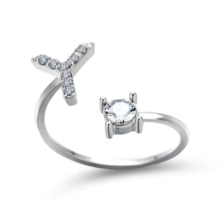 Adjustable letter ring with zirconia | A-Z initial