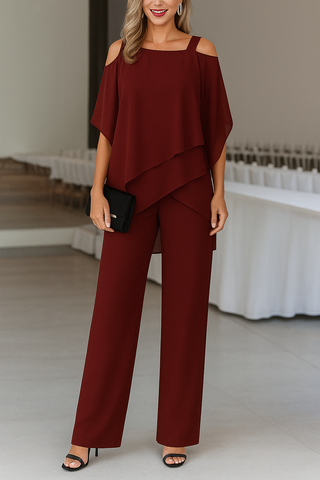 Mara | Damen Eleganter Jumpsuit | Tailliert Burgund
