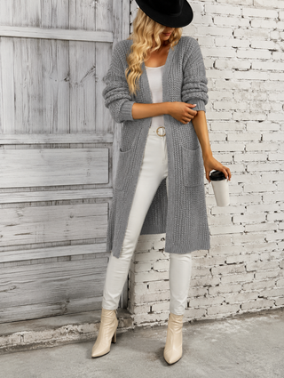 Damen Grobstrick Strickjacke | Mit Kapuze