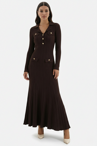 Robe en maille à manches longues pour femme | Maxi