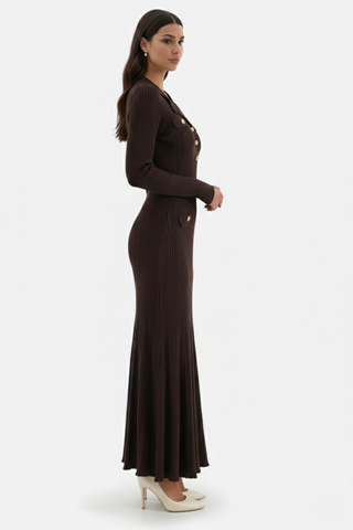Robe en maille à manches longues pour femme | Maxi