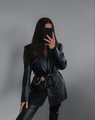 Women's Belt Structured Blazer | Long