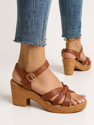 Sandales à talons tressées femme | avec boucle