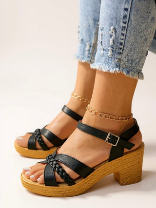 Sandales à talons tressées femme | avec boucle