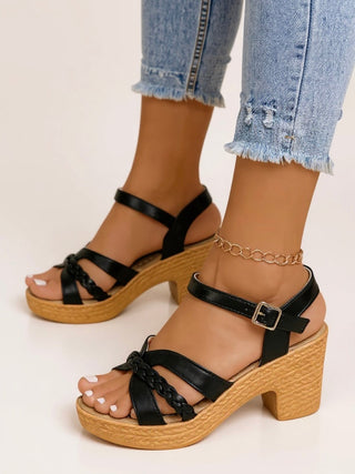 Sandales à talons tressées femme | avec boucle
