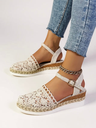Sandalias de verano de ganchillo para mujer | Con tiras de hebilla