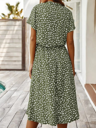 Damen Bedrucktes Midi Kleid mit Knöpfen | Taillengürtel