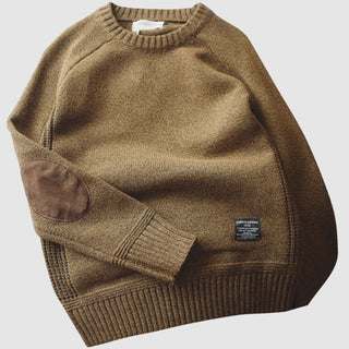 Men's knitted pullover with crew neck | elbow patch