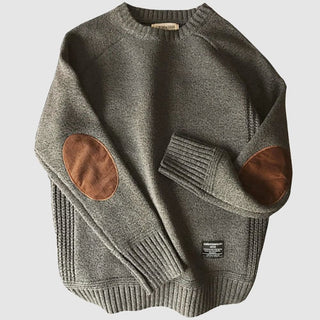 Men's knitted pullover with crew neck | elbow patch