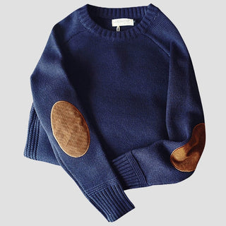 Men's knitted pullover with crew neck | elbow patch