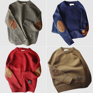 Men's knitted pullover with crew neck | elbow patch