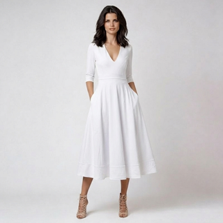 Vestido elegante para mujer con escote en V | Midi