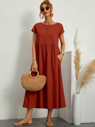 Damen Elegantes Kurzarmkleid | Maxi